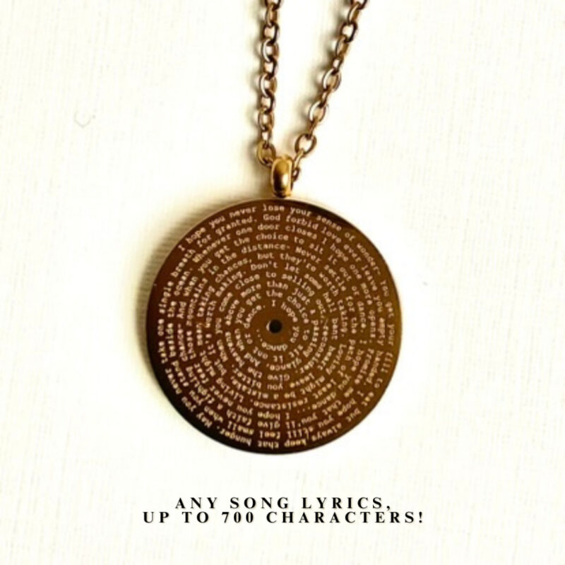 Engraved wedding pendant with personalized song lyrics